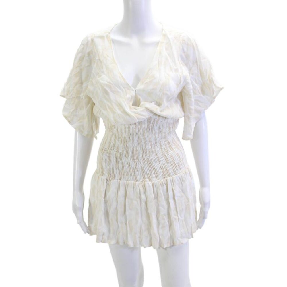 Blush Womens Blouson Mini Dress Beige V-Neck Zip 100% Polyester Size M